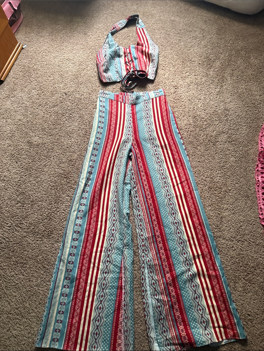 VENUS Striped Wide-Leg Pants in Red and Light Blue